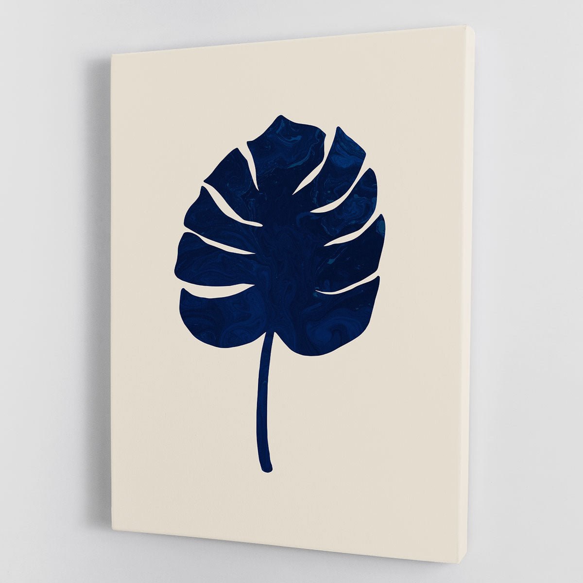 Monstera Marble Blue Canvas Print showcasing a vibrant marble design with Monstera leaves, perfect for modern decor.