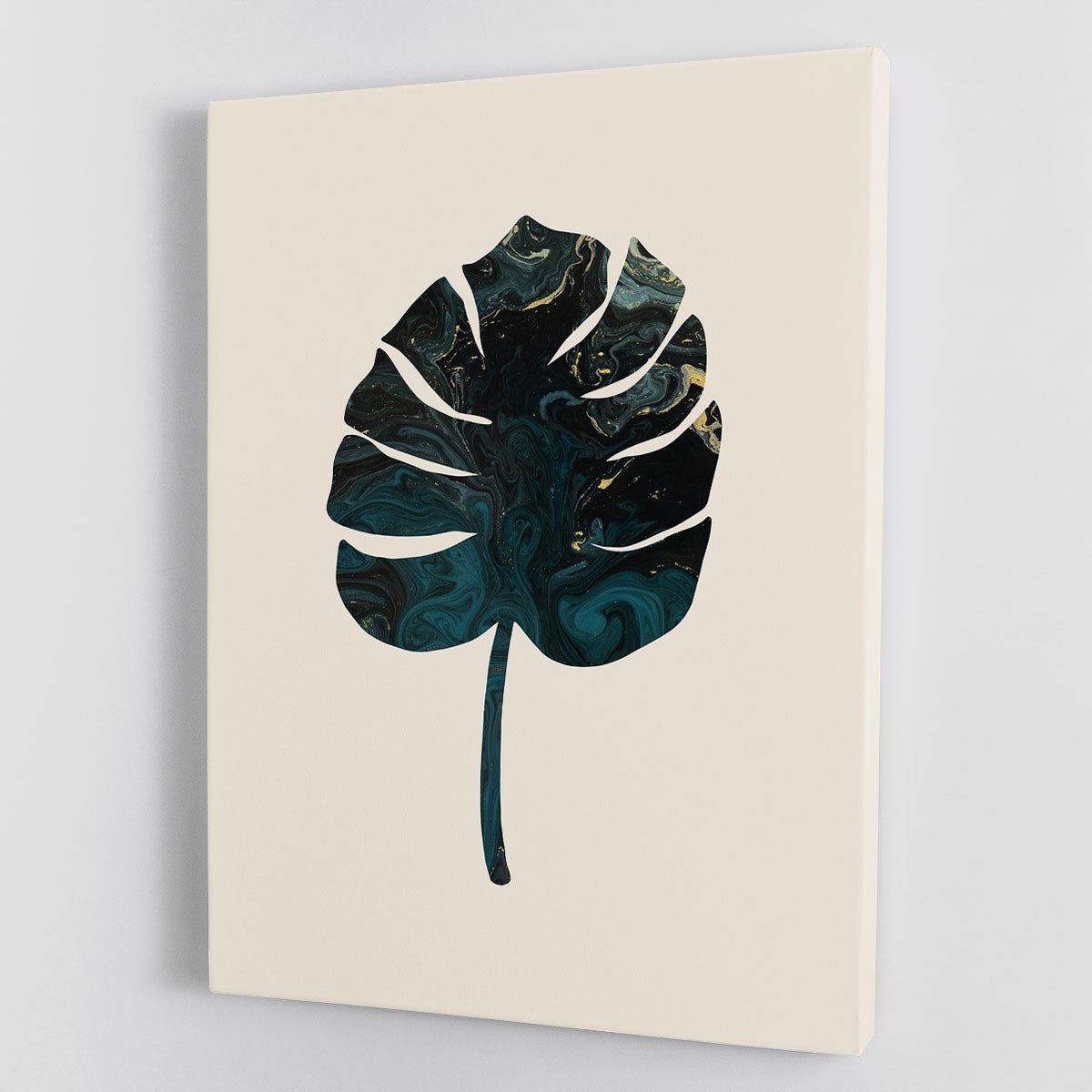 Monstera Marble Green Canvas Print showcasing vibrant green leaves on a marble background, perfect for modern decor.
