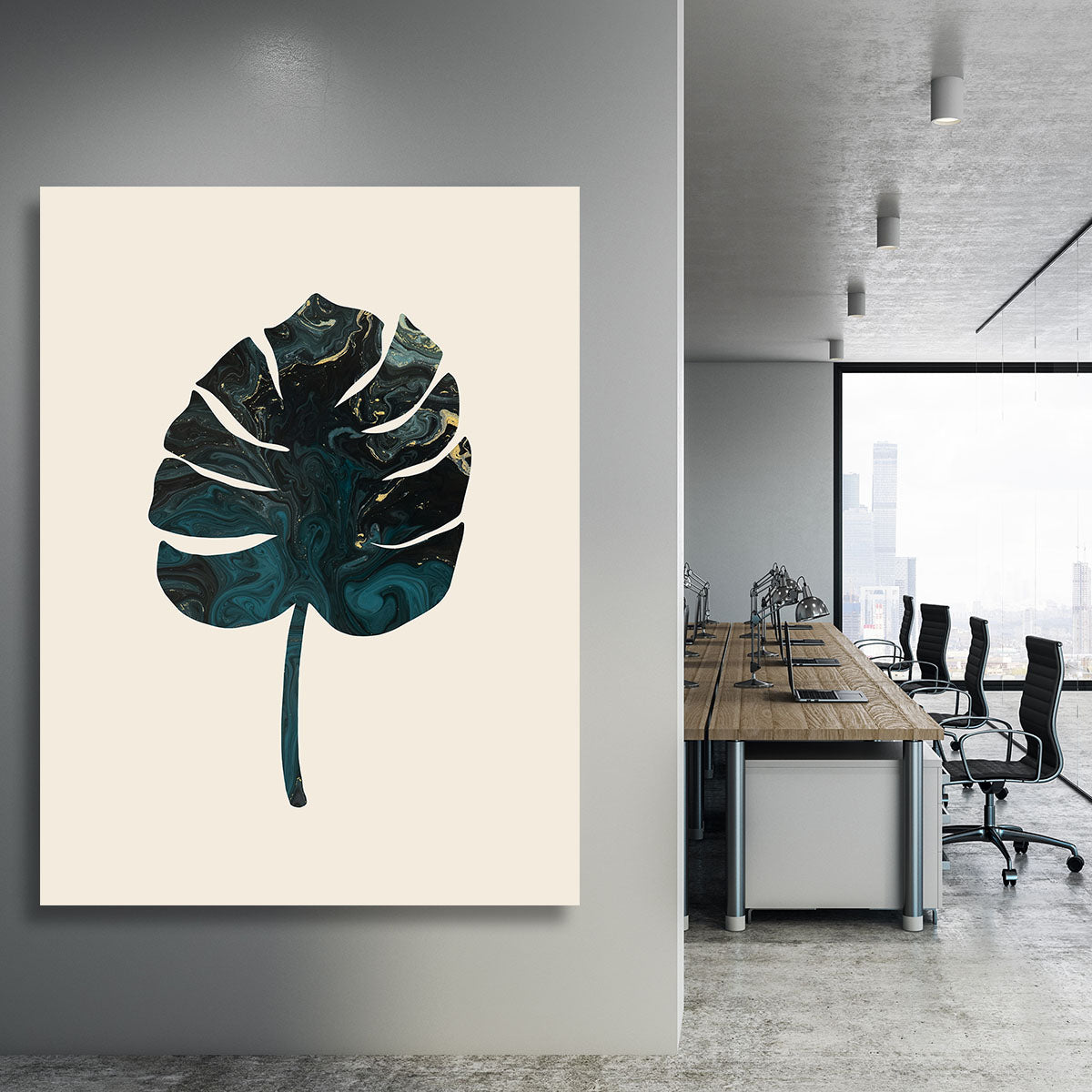 Monstera Marble Green Canvas Print showcasing vibrant green leaves on a marble background, perfect for modern decor.