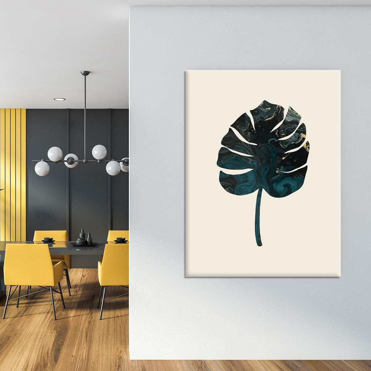 Monstera Marble Green Canvas Print showcasing vibrant green leaves on a marble background, perfect for modern decor.