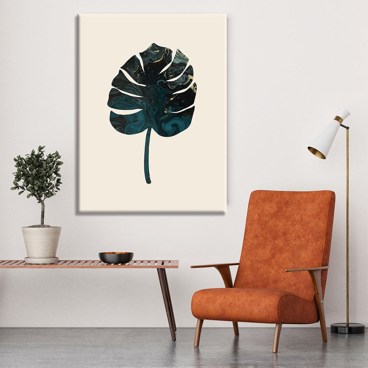 Monstera Marble Green Canvas Print showcasing vibrant green leaves on a marble background, perfect for modern decor.