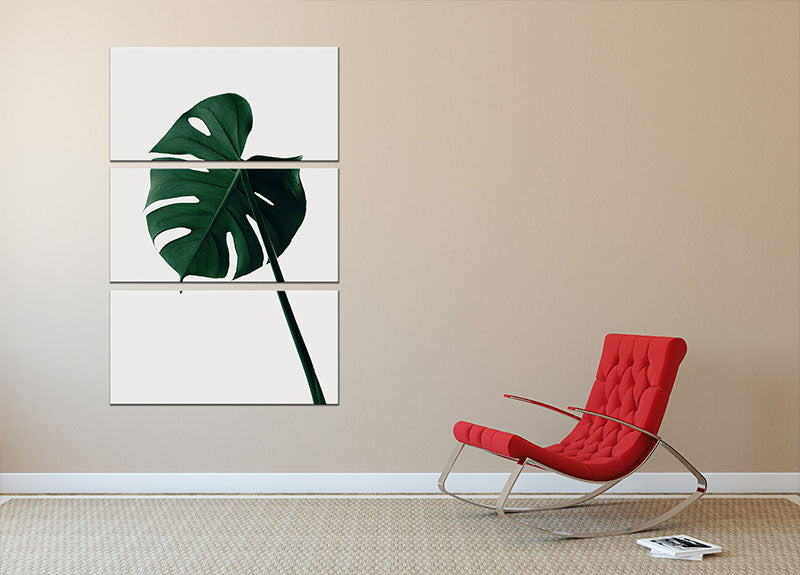 Monstera Natural 07 3 Split Panel Canvas Print showcasing vibrant green monstera leaves on a stylish canvas.