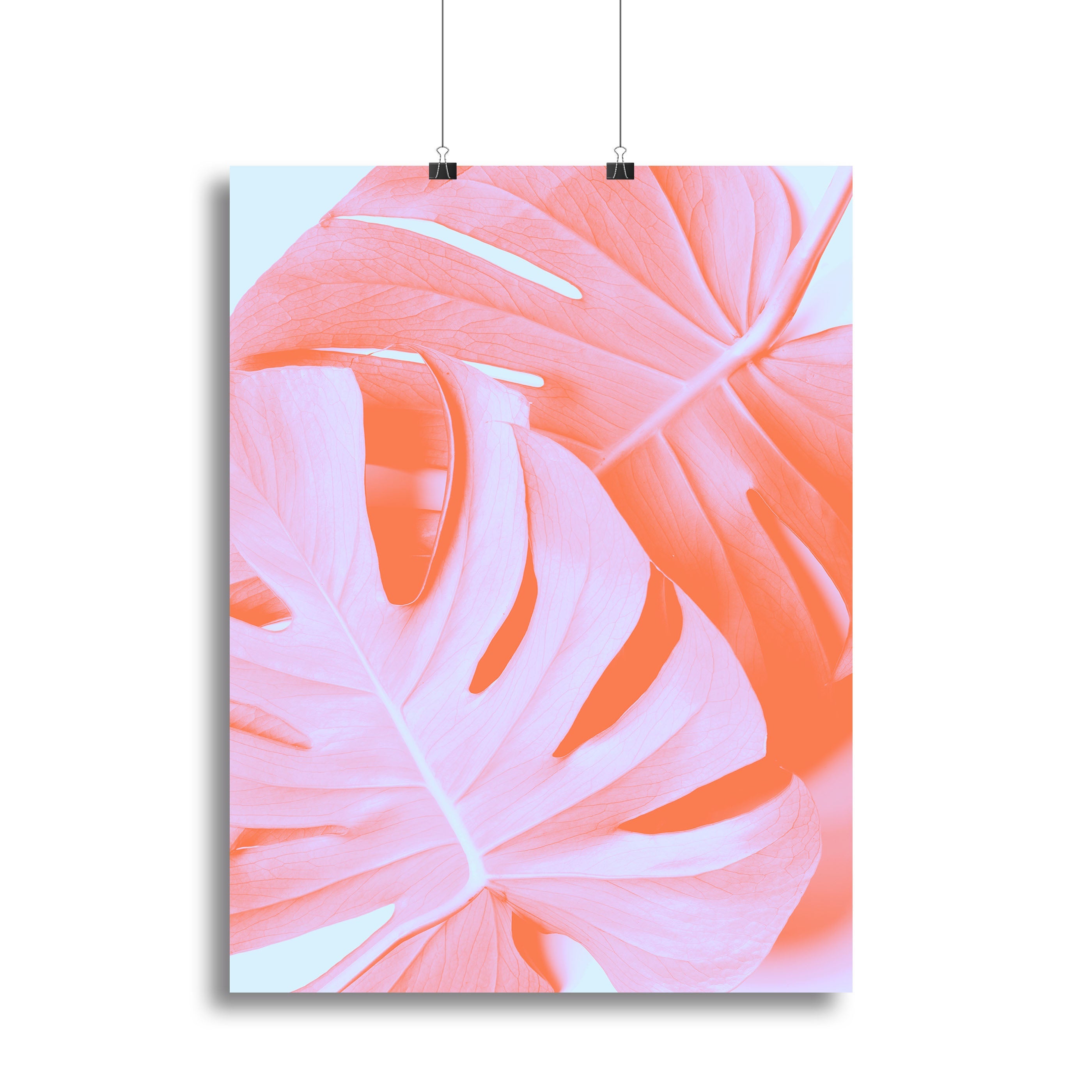 Monstera Orange 03 canvas print featuring vibrant green leaves and orange accents, perfect for home decor.