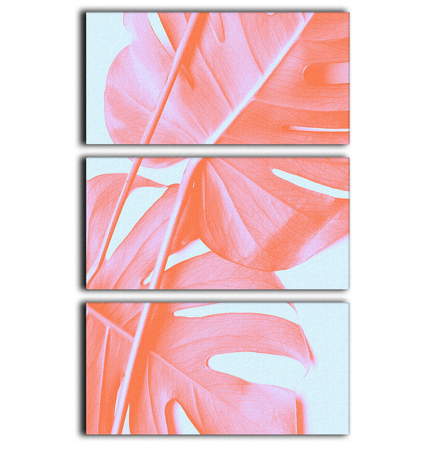 Monstera Orange 04 3 Split Panel Canvas Print featuring vibrant colors and intricate details, perfect for home decor.
