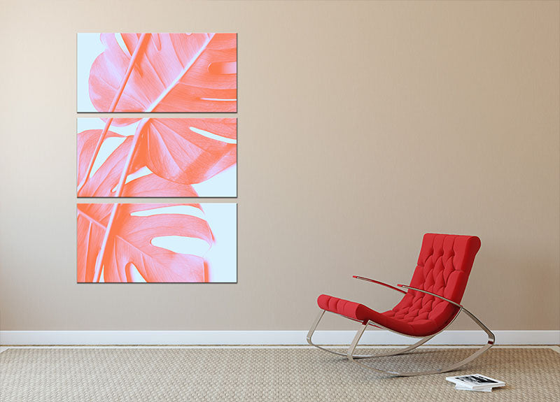 Monstera Orange 04 3 Split Panel Canvas Print featuring vibrant colors and intricate details, perfect for home decor.