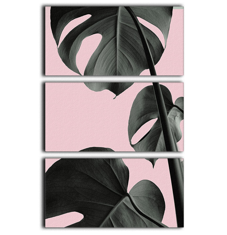 Monstera Pink No 03 3 Split Panel Canvas Print showcasing vibrant colors and intricate details, perfect for modern decor.