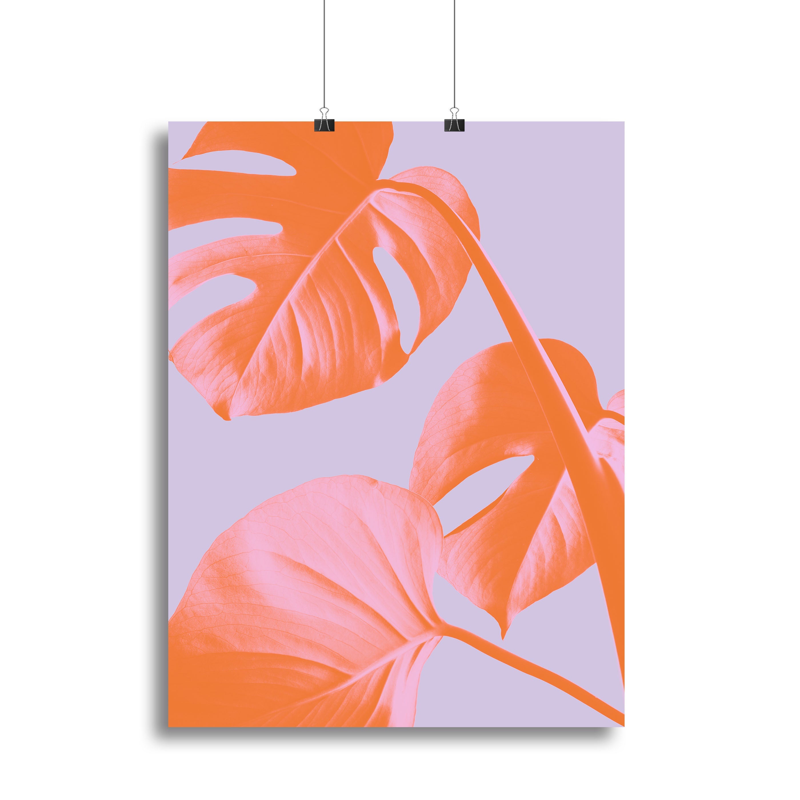 Monstera Purple 03 canvas print showcasing vibrant green leaves on a purple background, perfect for modern decor.