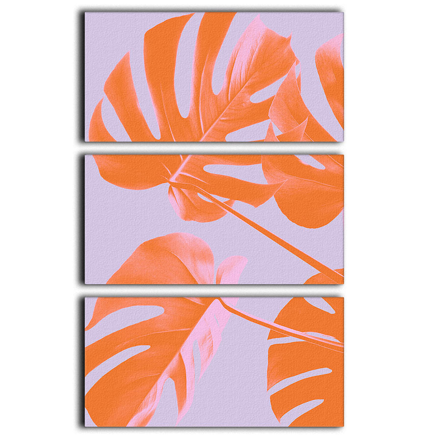 Monstera Purple 04 3 Split Panel Canvas Print showcasing vibrant colors and elegant design, perfect for home decor.