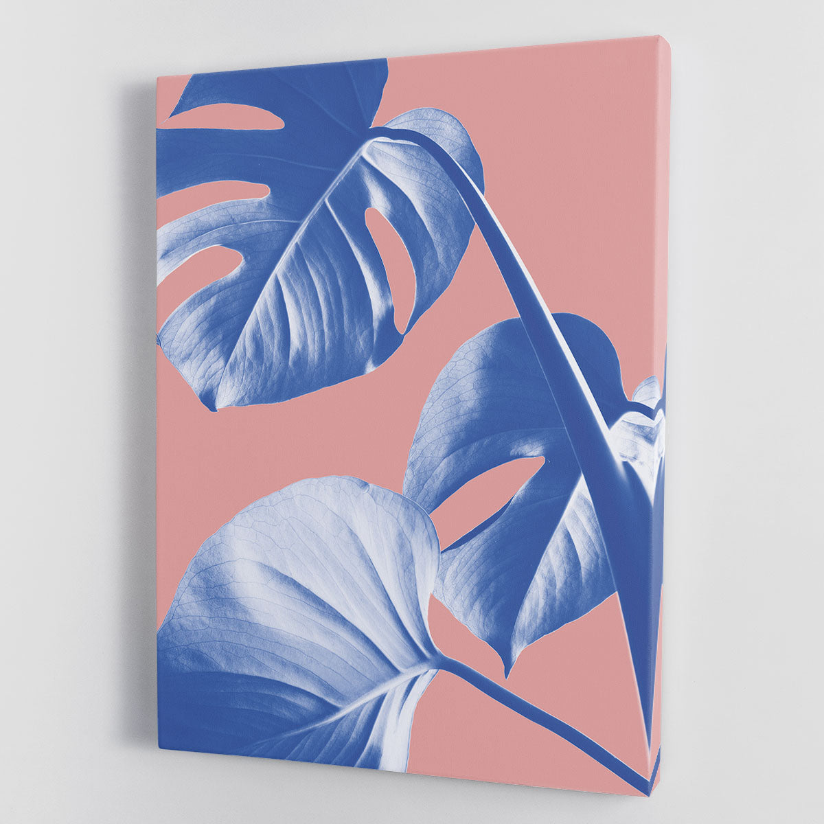 Monstera Purple 05 canvas print showcasing vibrant green leaves on a purple background, perfect for modern decor.
