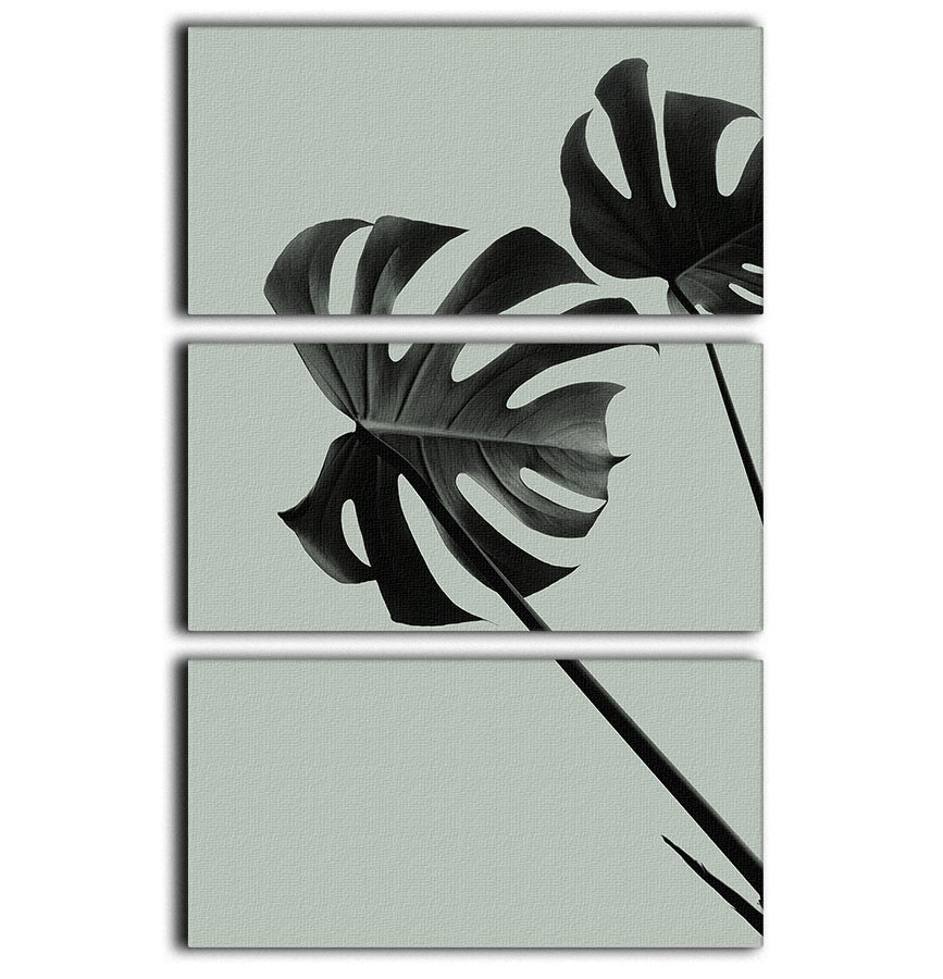 Monstera Teal 09 3 Split Panel Canvas Print showcasing vibrant teal colors and intricate design, perfect for home decor.