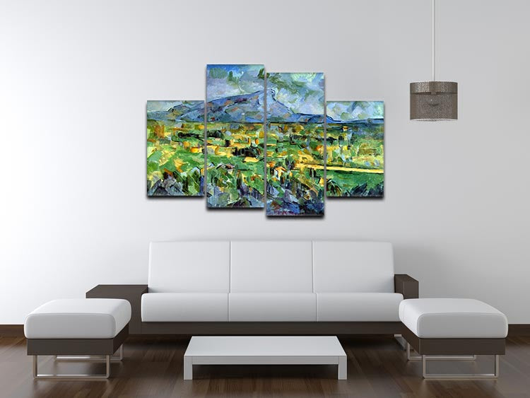 Mont Sainte-Victoire by Cezanne, displayed as a 4 split panel canvas artwork, showcasing vibrant colors and dynamic design.