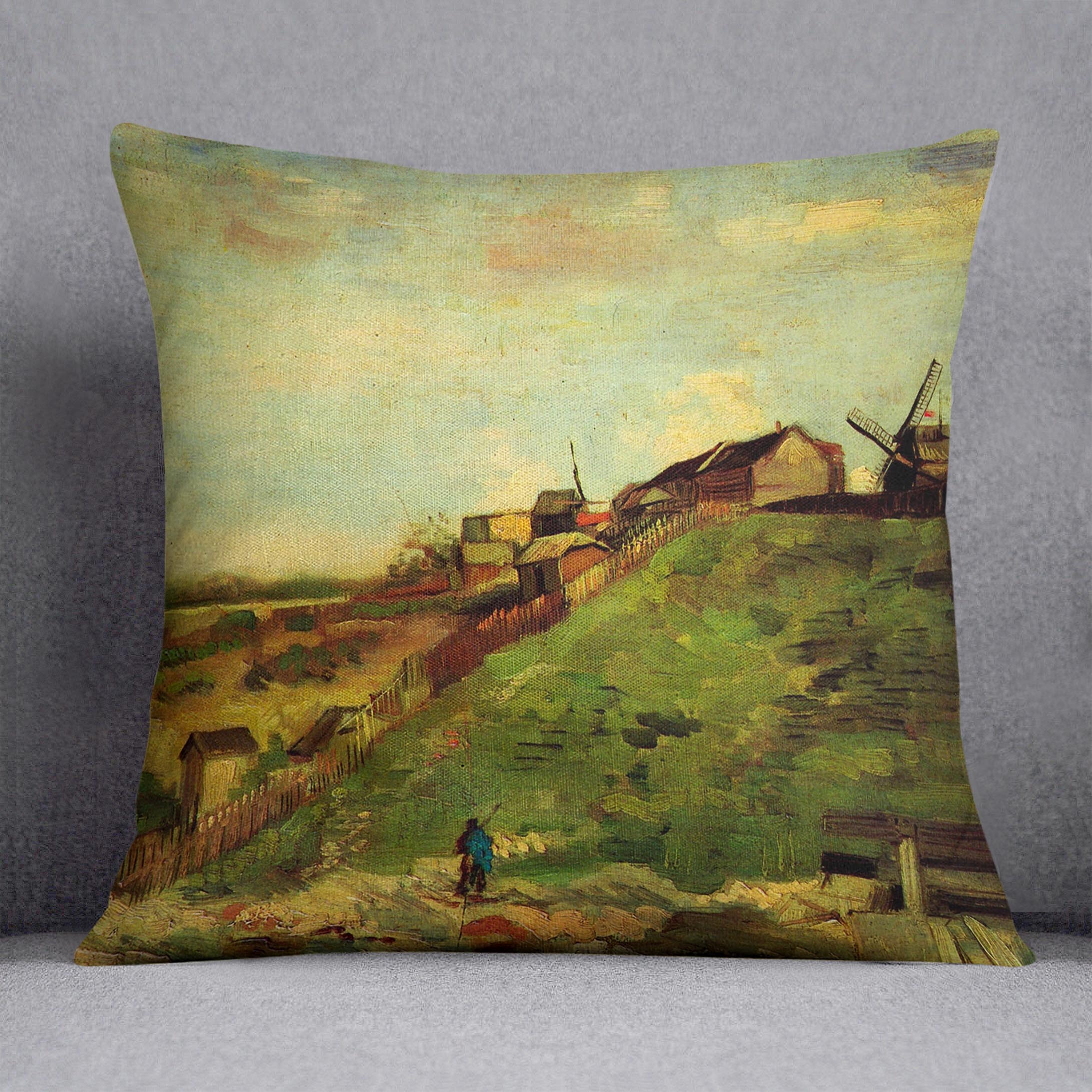 Montmartre Quarry the Mills cushion featuring Van Gogh's vibrant abstract design on luxurious faux suede.
