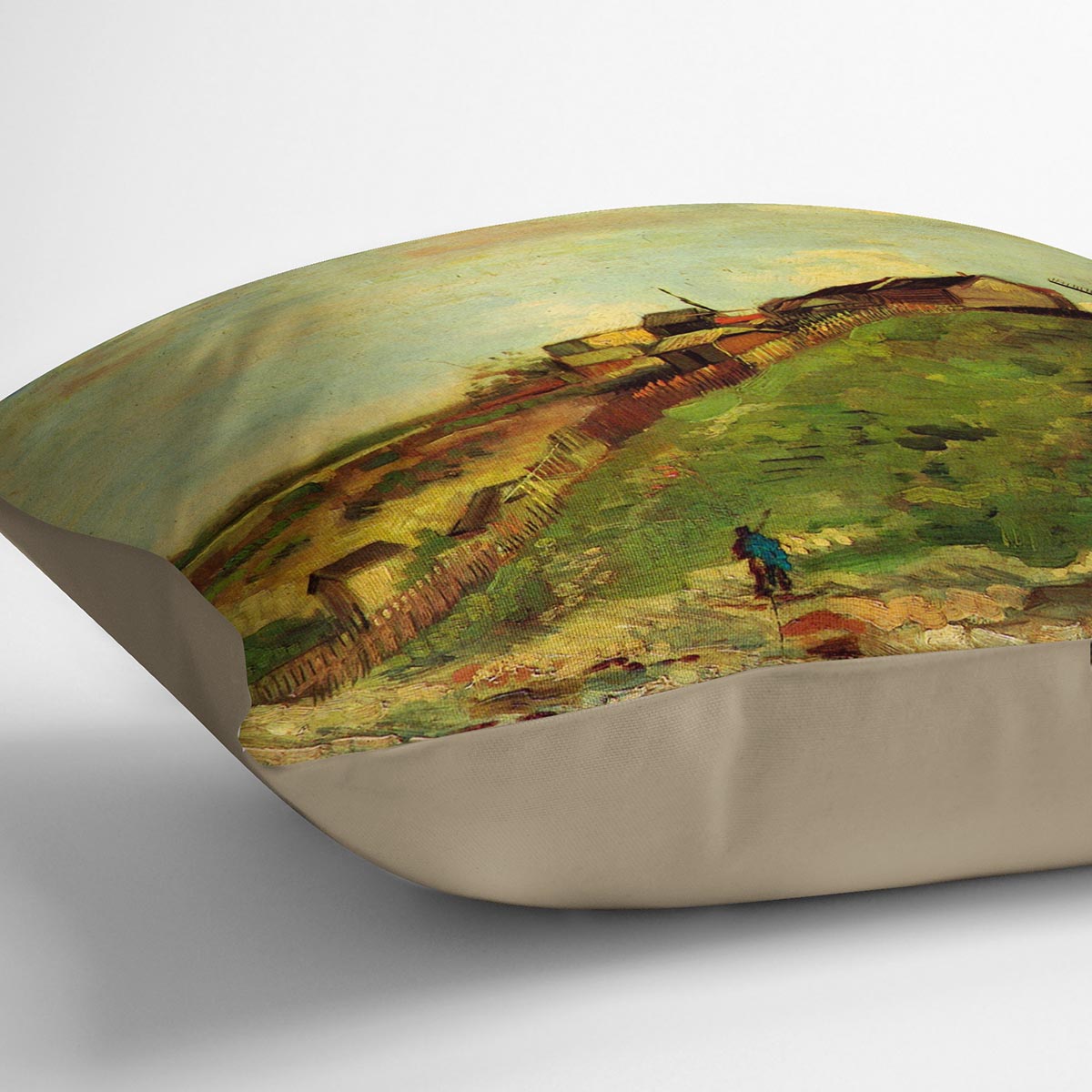 Montmartre Quarry the Mills cushion featuring Van Gogh's vibrant abstract design on luxurious faux suede.