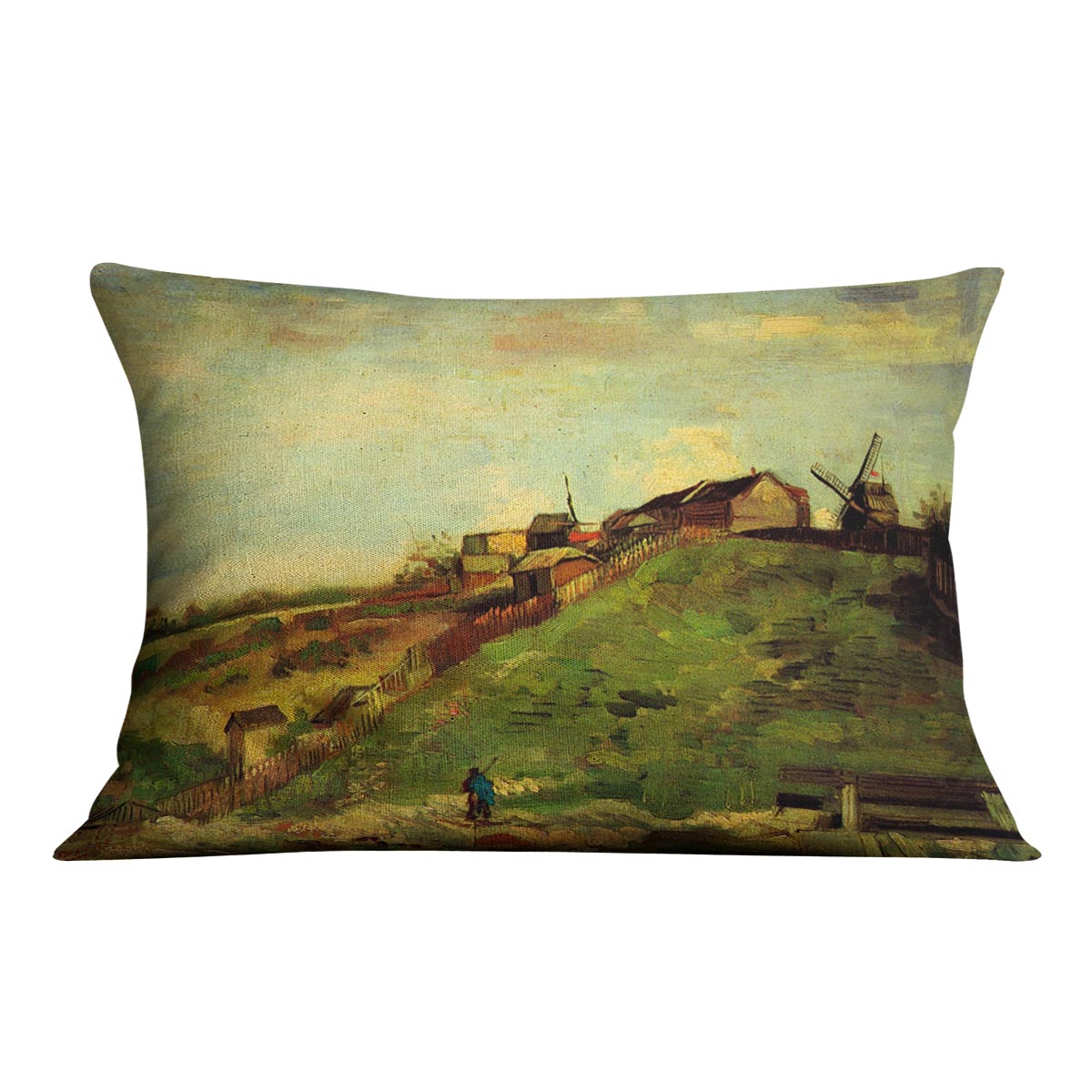 Montmartre Quarry the Mills cushion featuring Van Gogh's vibrant abstract design on luxurious faux suede.