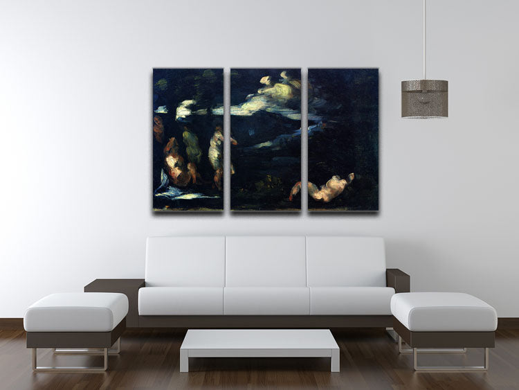 Three-panel canvas print of Cezanne's More Bathers artwork, showcasing vibrant colors and intricate details.