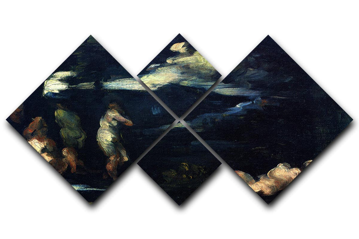 Four square panels of Cezanne's More Bathers artwork, showcasing vibrant colors and harmonious design.