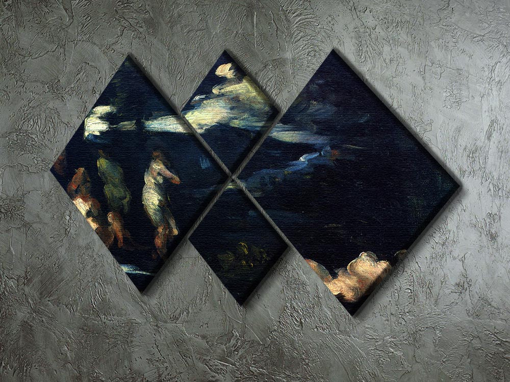 Four square panels of Cezanne's More Bathers artwork, showcasing vibrant colors and harmonious design.