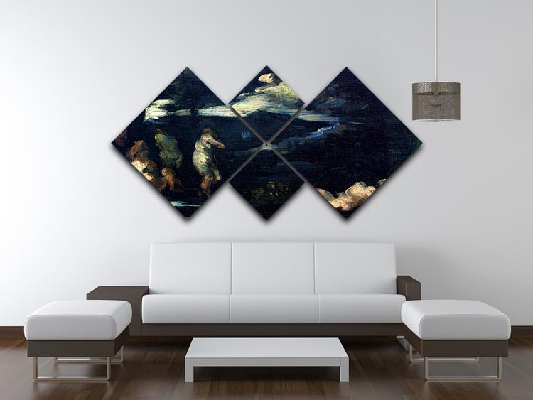 Four square panels of Cezanne's More Bathers artwork, showcasing vibrant colors and harmonious design.