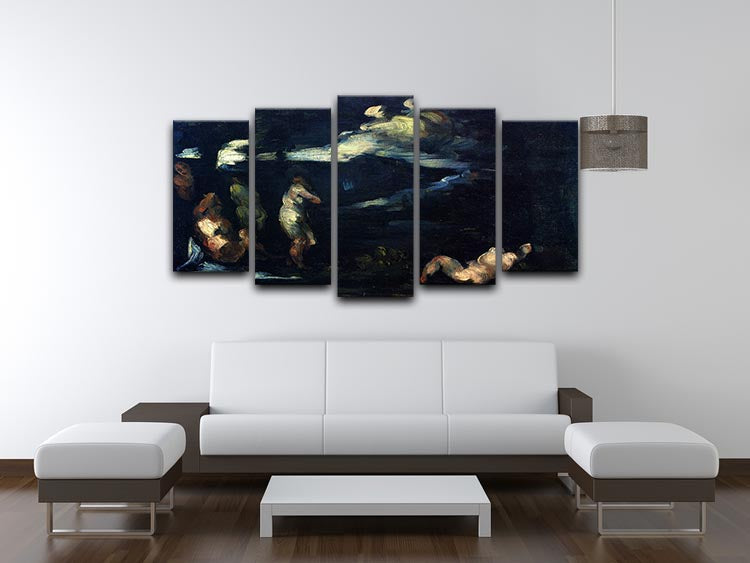 More Bathers by Cezanne artwork displayed in a 5 split panel canvas format, showcasing vibrant colors and dynamic composition.