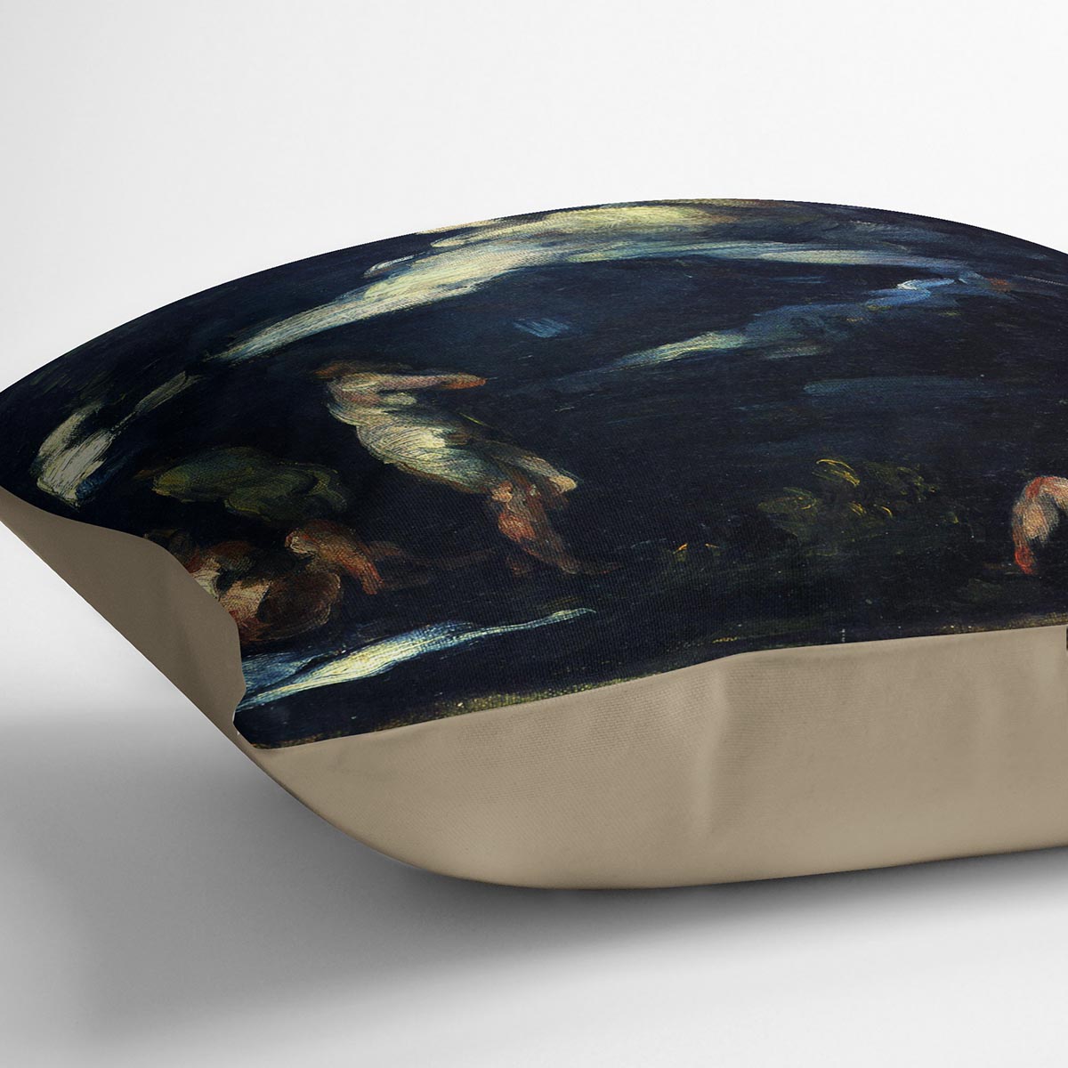 More Bathers by Cezanne Cushion featuring vibrant abstract design on luxurious vegan faux suede.