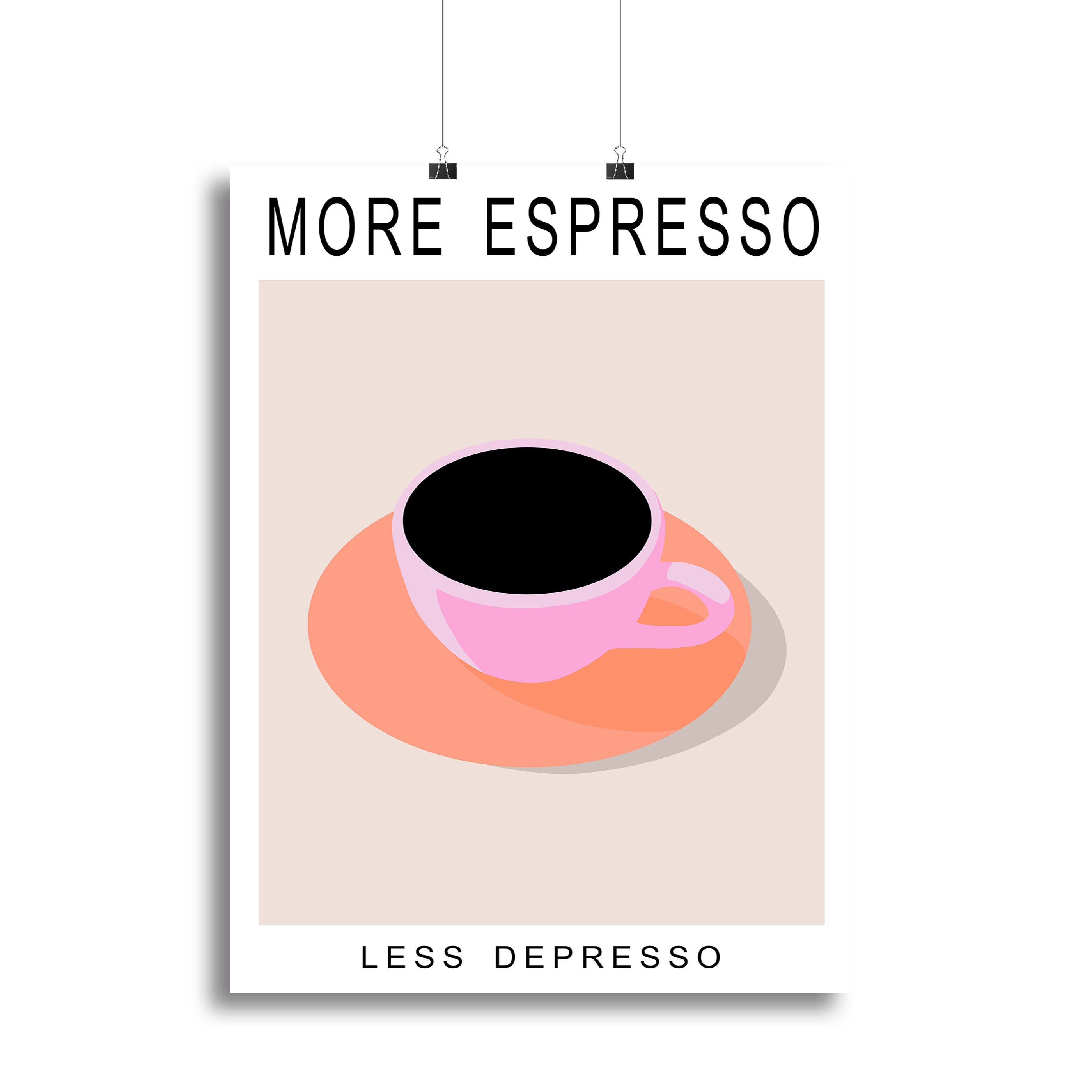 More Espresso Less Depresso canvas print featuring a playful coffee-themed design, perfect for modern decor.