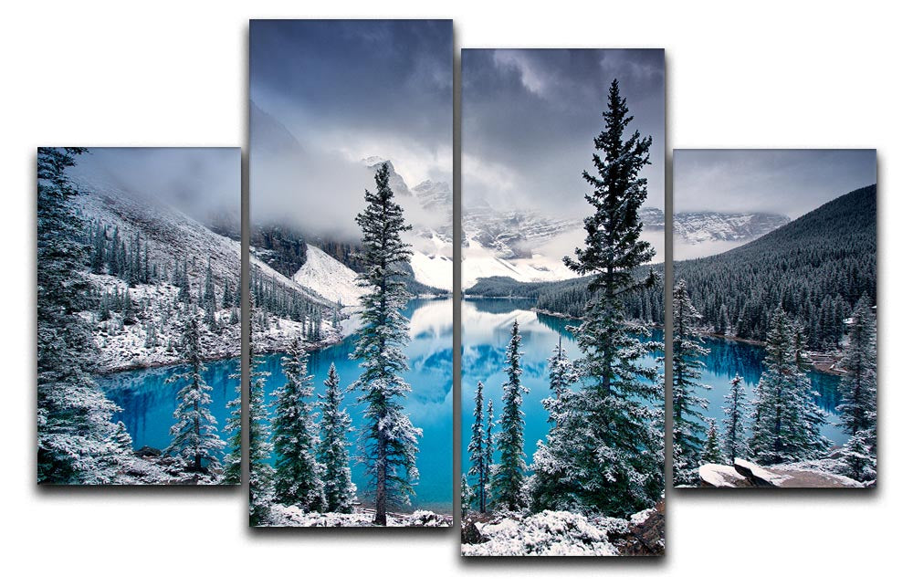 Morning Blues 4 Split Panel Canvas artwork featuring calming blue tones divided into four sections, creating a cohesive and dynamic display.
