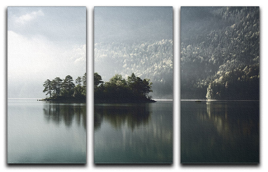 Morning Fog Clearing 3 Split Panel Canvas Print showcasing serene foggy landscape in three panels, perfect for home decor.