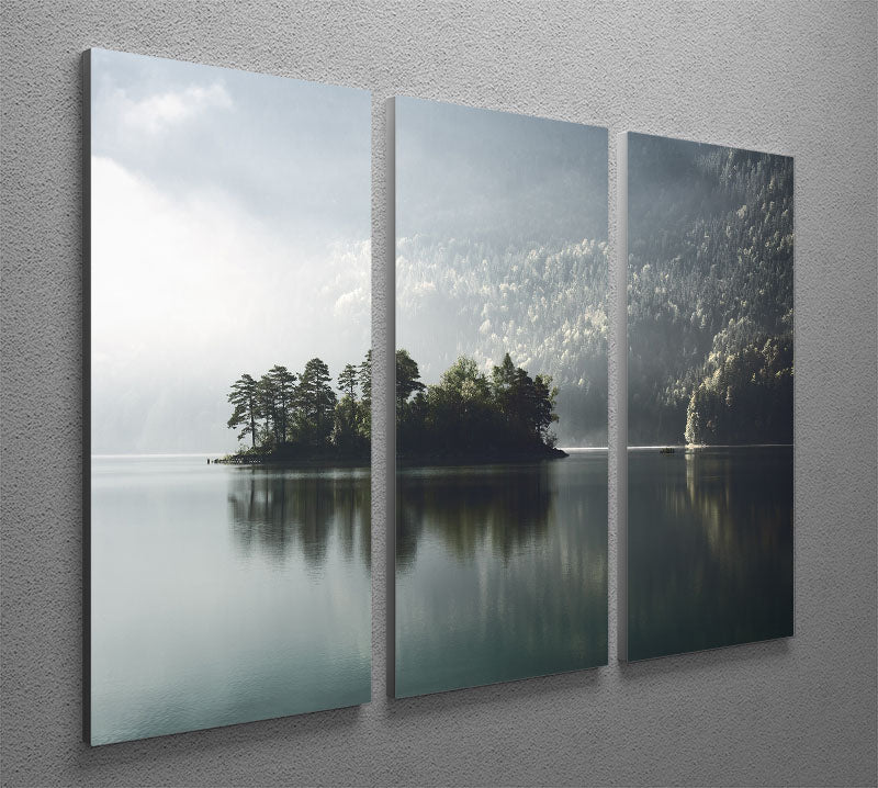 Morning Fog Clearing 3 Split Panel Canvas Print showcasing serene foggy landscape in three panels, perfect for home decor.