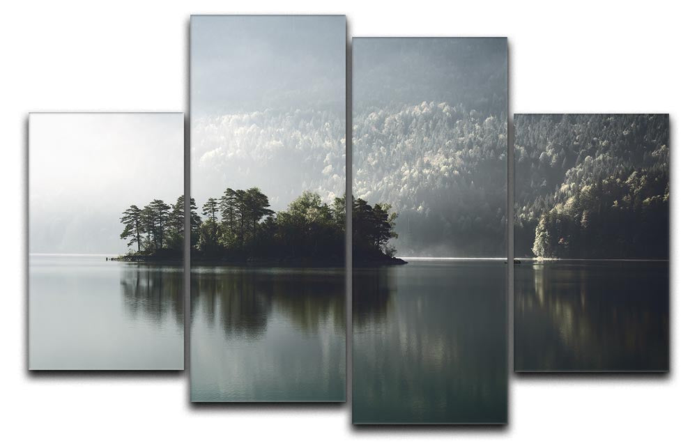 Morning Fog Clearing 4 Split Panel Canvas artwork featuring serene foggy landscape divided into four panels.