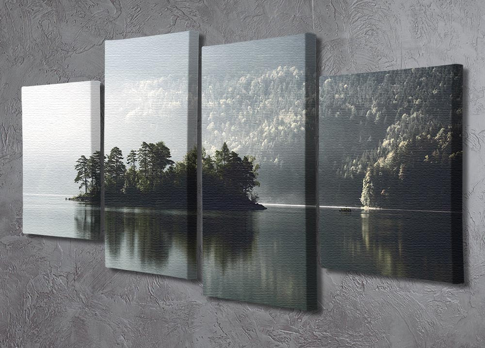 Morning Fog Clearing 4 Split Panel Canvas artwork featuring serene foggy landscape divided into four panels.