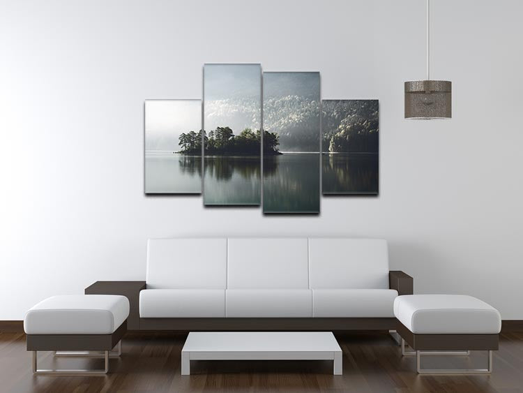 Morning Fog Clearing 4 Split Panel Canvas artwork featuring serene foggy landscape divided into four panels.