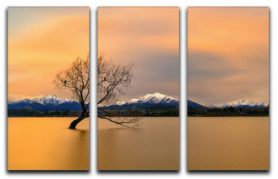 Three-panel canvas print depicting the serene Morning Glow of Lake Wanaka, showcasing vibrant colors and natural beauty.