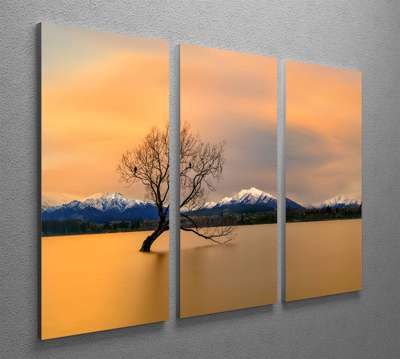 Three-panel canvas print depicting the serene Morning Glow of Lake Wanaka, showcasing vibrant colors and natural beauty.