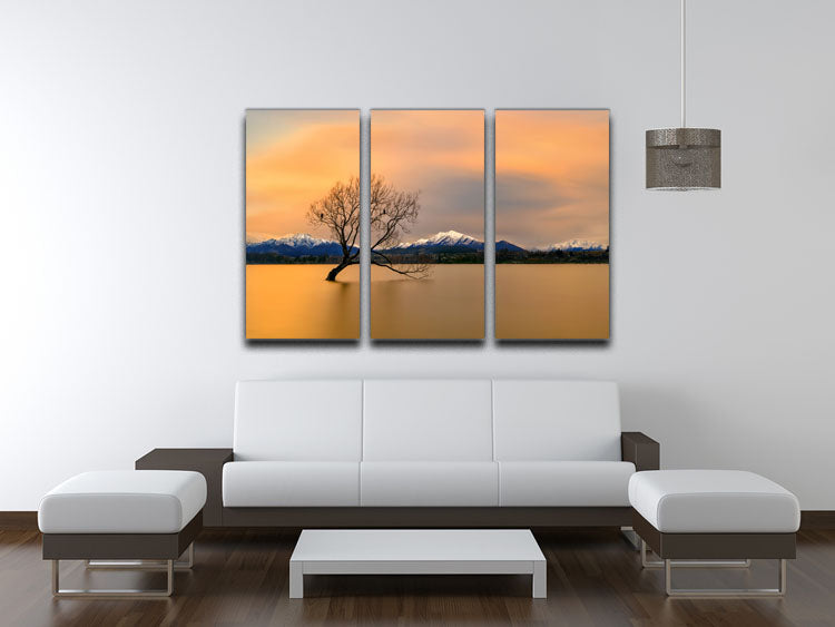 Three-panel canvas print depicting the serene Morning Glow of Lake Wanaka, showcasing vibrant colors and natural beauty.