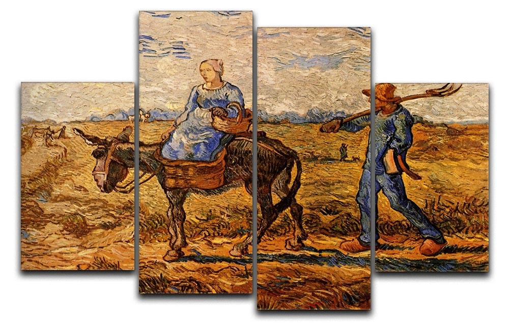 4 split panel canvas artwork of Morning Peasant Couple by Van Gogh, showcasing vibrant colors and dynamic design.