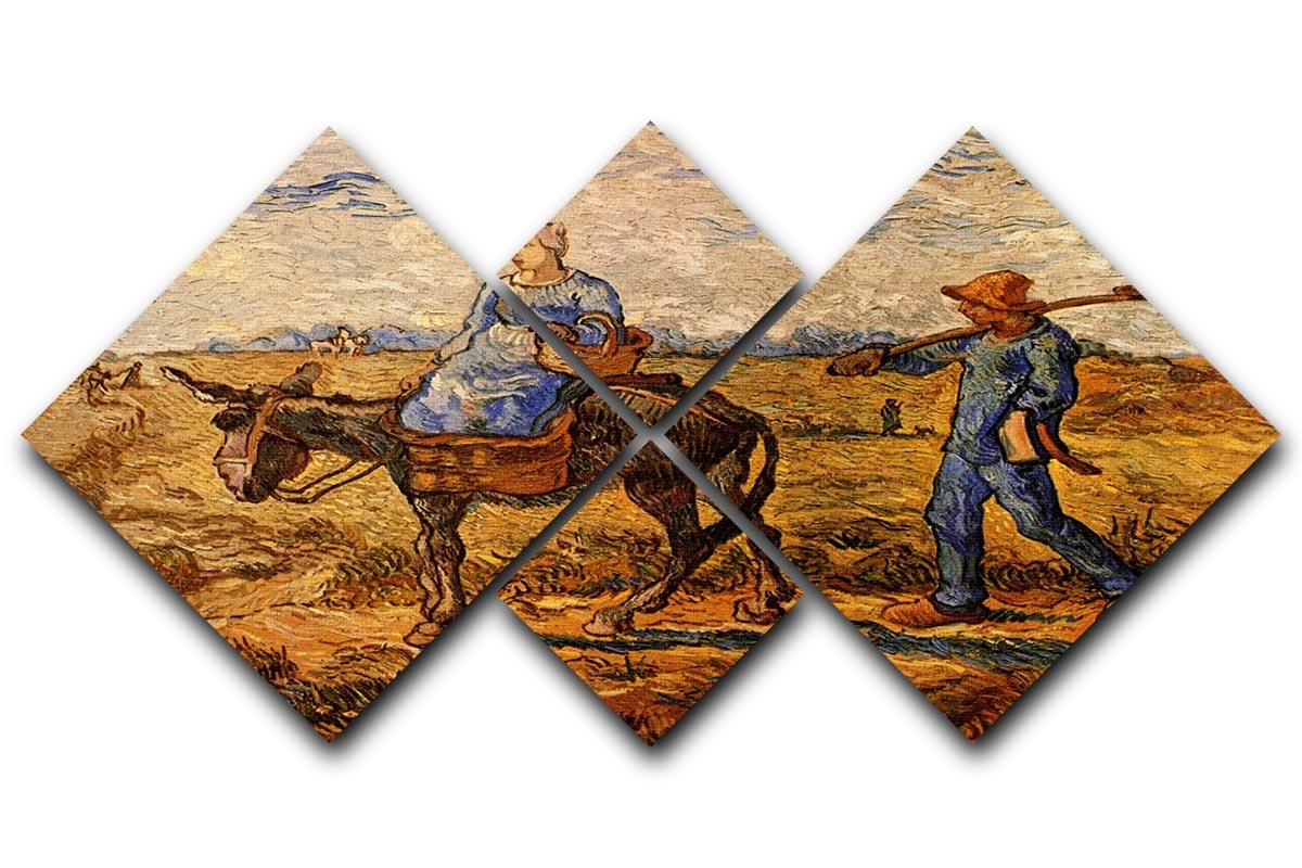 A 4-square multi-panel artwork depicting Van Gogh's Morning Peasant Couple Going to Work, showcasing vibrant colors and intricate details.