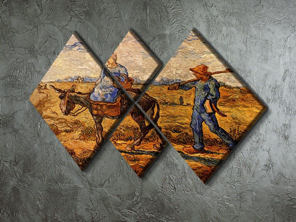 A 4-square multi-panel artwork depicting Van Gogh's Morning Peasant Couple Going to Work, showcasing vibrant colors and intricate details.