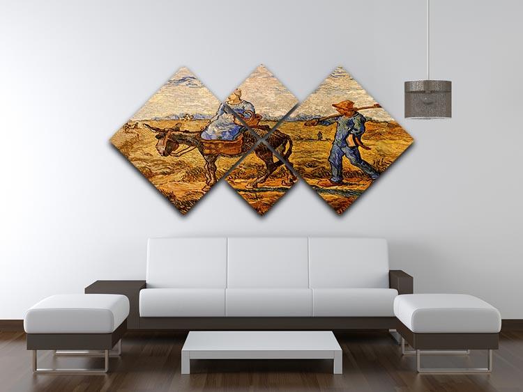 A 4-square multi-panel artwork depicting Van Gogh's Morning Peasant Couple Going to Work, showcasing vibrant colors and intricate details.
