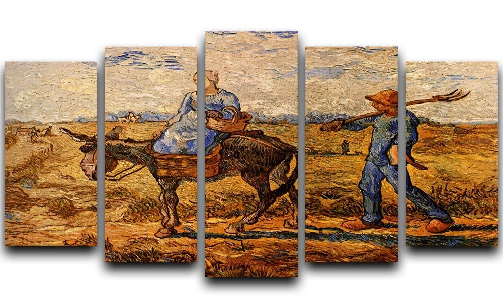 A 5-split canvas artwork featuring Van Gogh's Morning Peasant Couple Going to Work, showcasing vibrant colors and dynamic composition.