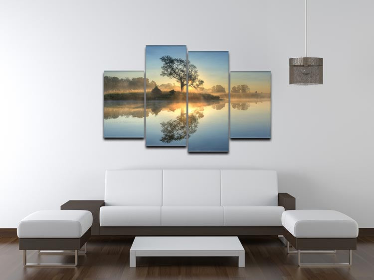 Morning Reflection 4 Split Panel Canvas featuring serene imagery divided into four equal sections, creating a cohesive and dynamic artwork.