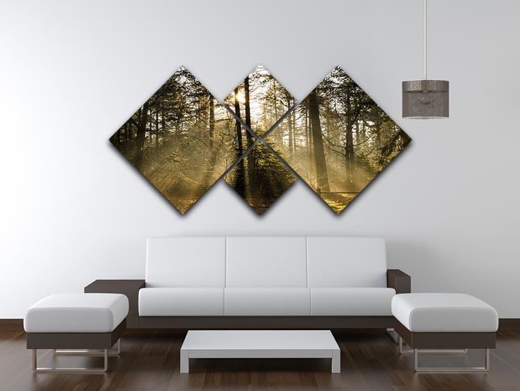 A beautiful 4-square multi-panel canvas depicting a forest at sunrise, showcasing vibrant colors and intricate details.
