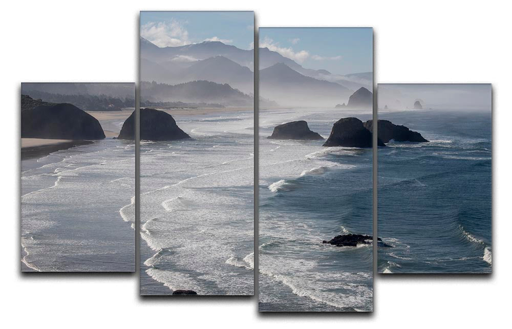 Morning View From Ecola Point 4 Split Panel Canvas showcasing a serene landscape divided into four panels, perfect for home decor.