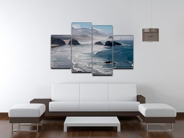 Morning View From Ecola Point 4 Split Panel Canvas showcasing a serene landscape divided into four panels, perfect for home decor.