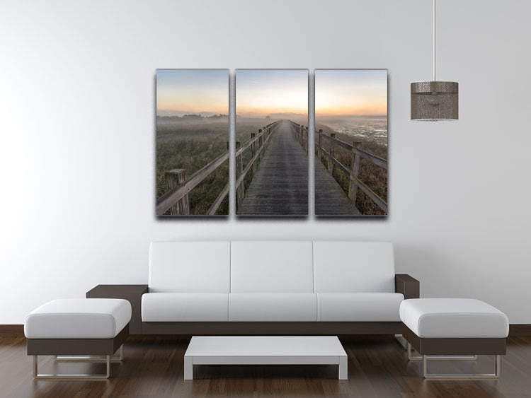 A beautiful 3-panel canvas print depicting a serene morning walk scene, enhancing any interior decor.