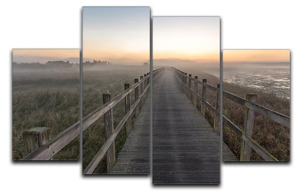 Morning Walk 4 Split Panel Canvas artwork featuring serene nature scenes divided into four panels, creating a cohesive and dynamic display.
