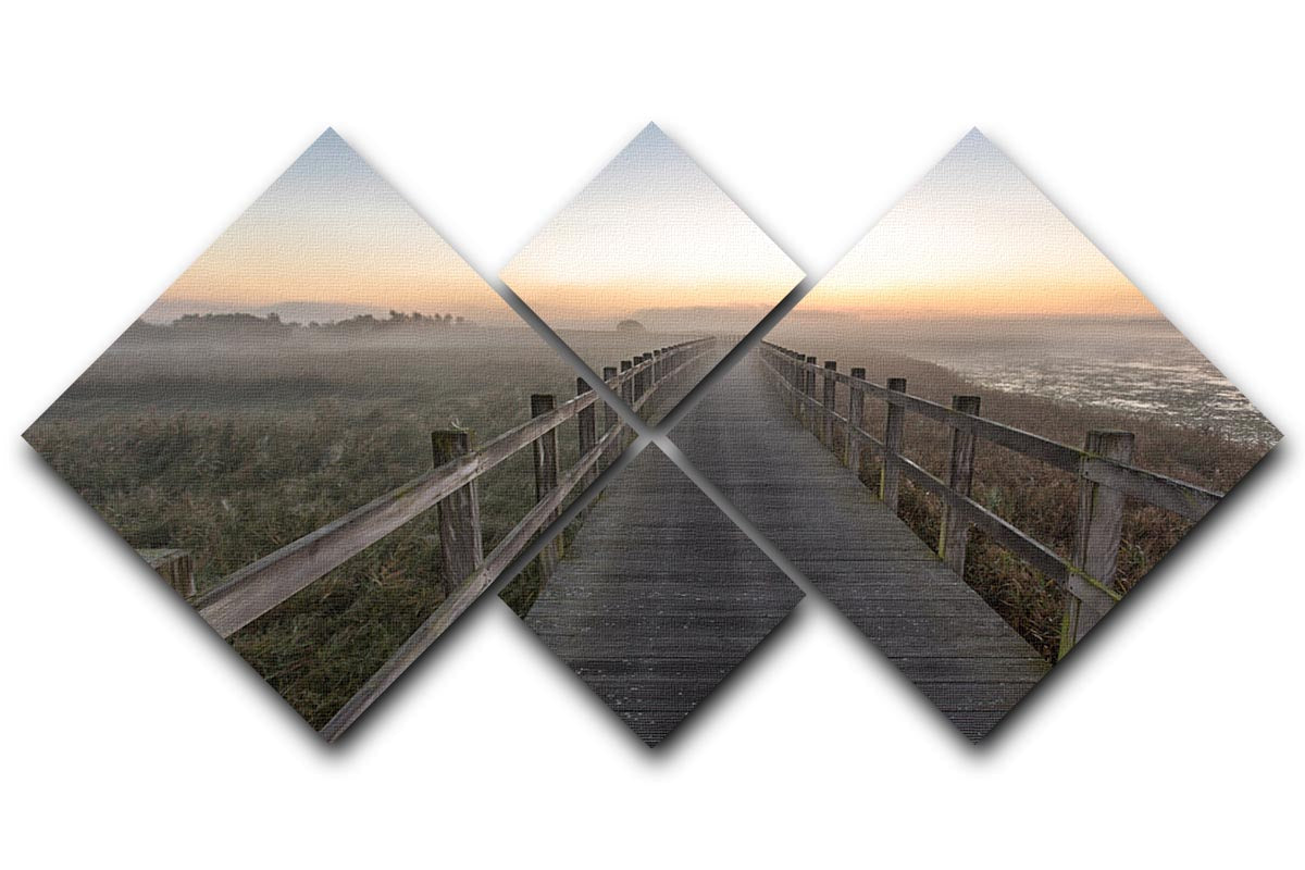 A beautiful 4-square multi panel canvas artwork depicting a serene morning walk scene, enhancing interior decor.
