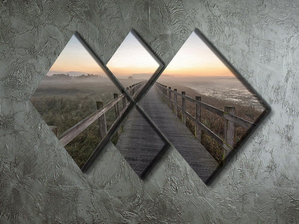 A beautiful 4-square multi panel canvas artwork depicting a serene morning walk scene, enhancing interior decor.