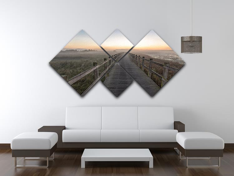 A beautiful 4-square multi panel canvas artwork depicting a serene morning walk scene, enhancing interior decor.