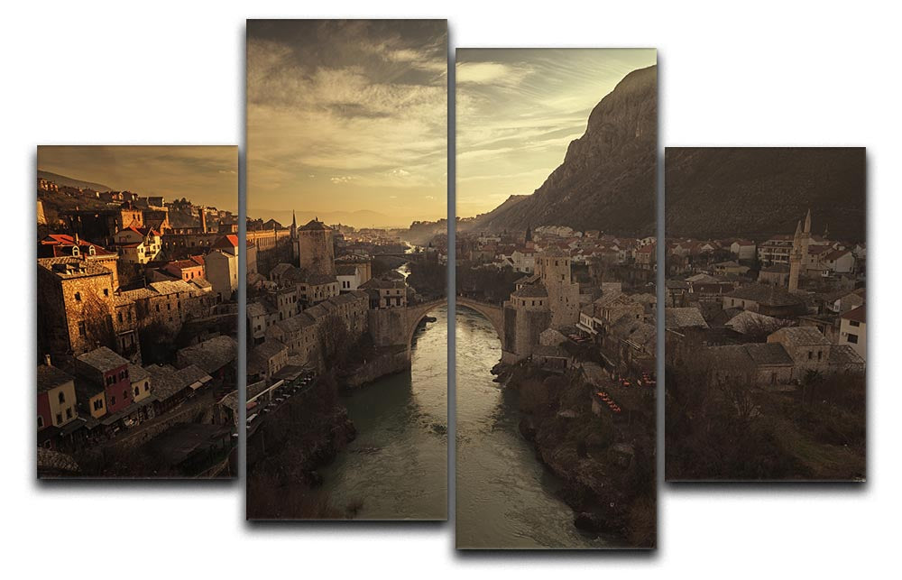 Mostar 4 Split Panel Canvas artwork featuring vibrant colors and intricate designs, displayed in a modern setting.