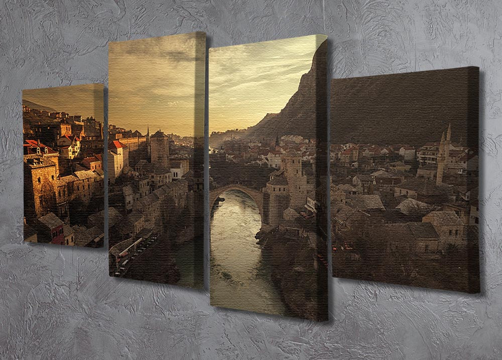 Mostar 4 Split Panel Canvas artwork featuring vibrant colors and intricate designs, displayed in a modern setting.